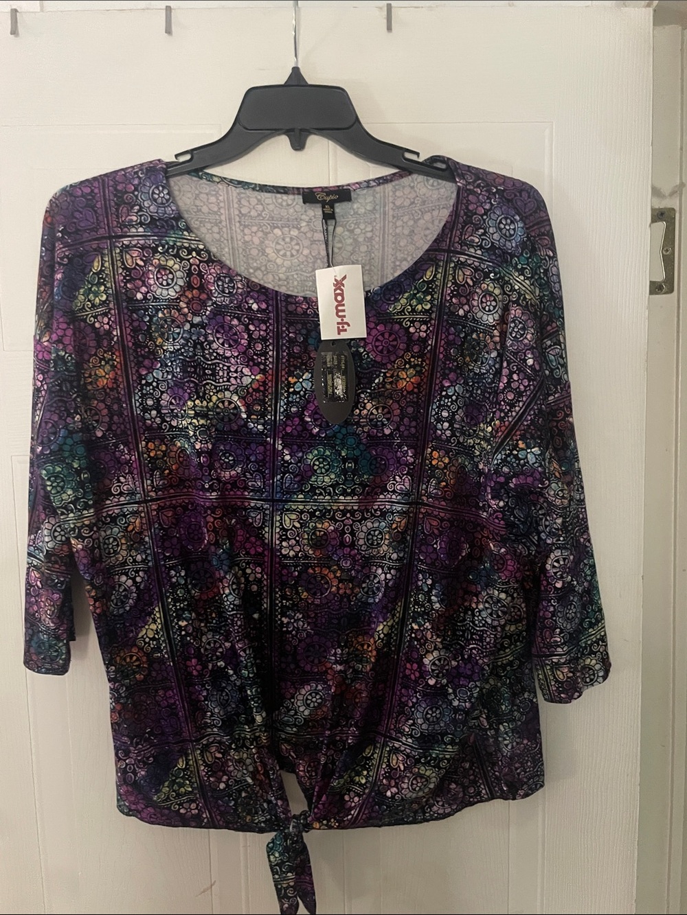 JM Collection Purple Multi-Print Tie-Front Tunic